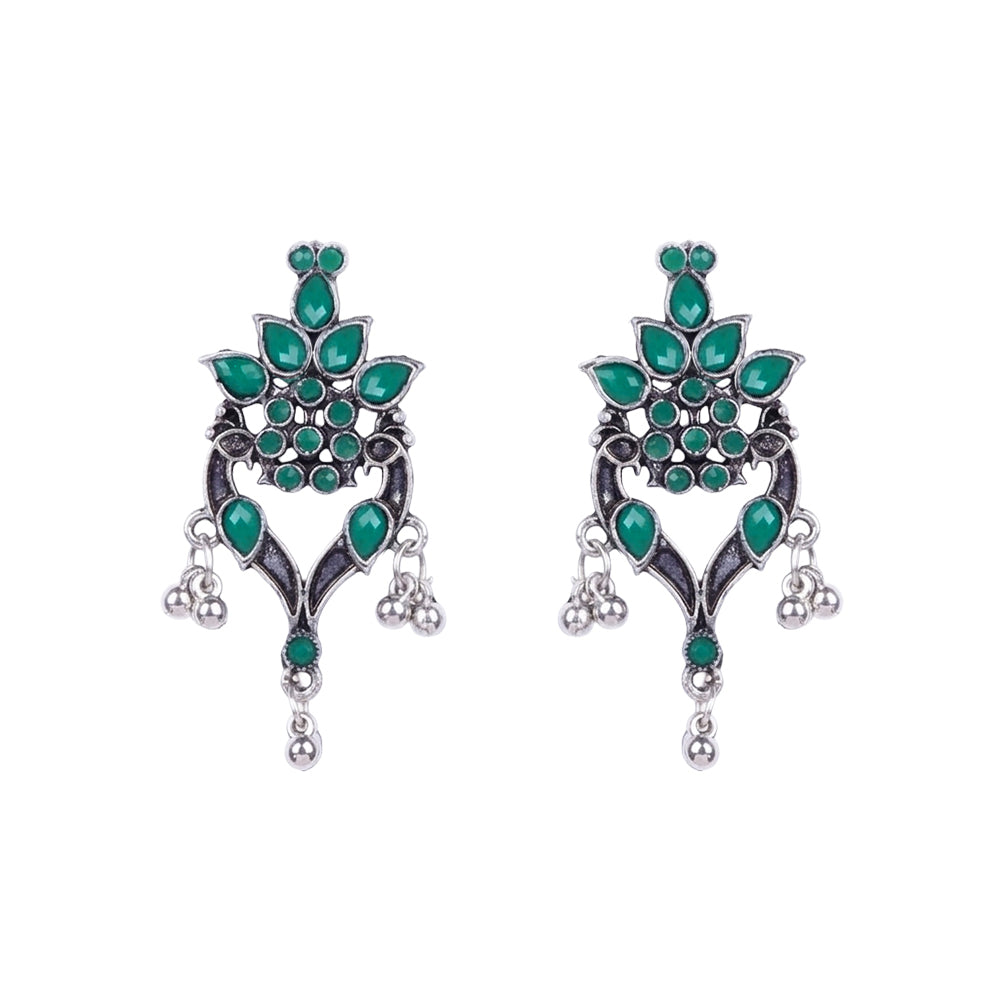 Leaf Cascade jhumki earrings (Red) Tint and Twinkle earrings (Green) Combo set