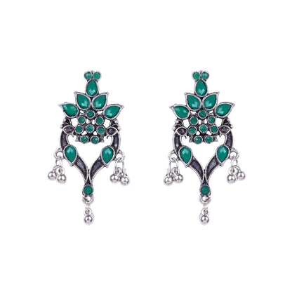 Leaf Cascade jhumki earrings (Red) Tint and Twinkle earrings (Green) Combo set