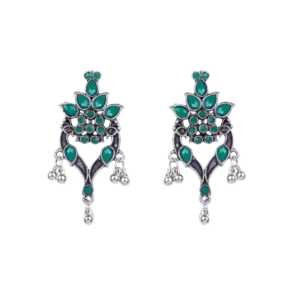 Royal Triple Bell Layered Jhumka Earring (Dark Maroon) Tint and Twinkle earrings (Green) Combo set