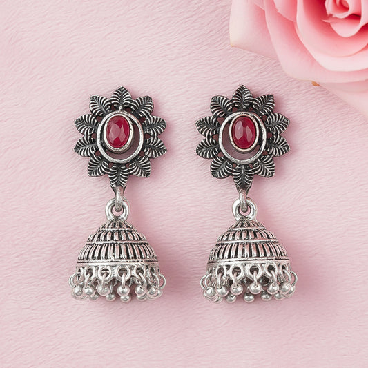 floral charm traditional jhumka earrings (Red)