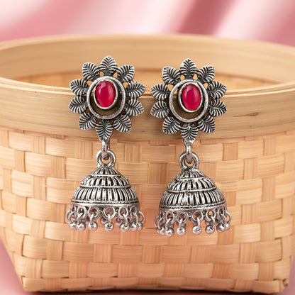 floral charm traditional jhumka earrings (Red)