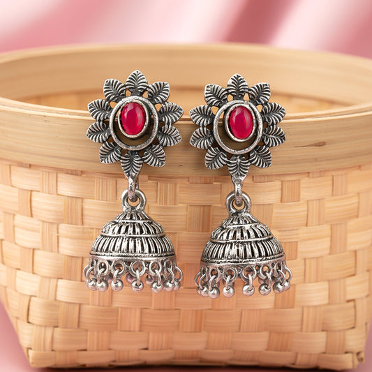 floral charm traditional jhumka earrings (Red)