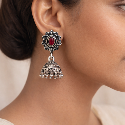 floral charm traditional jhumka earrings (Red)
