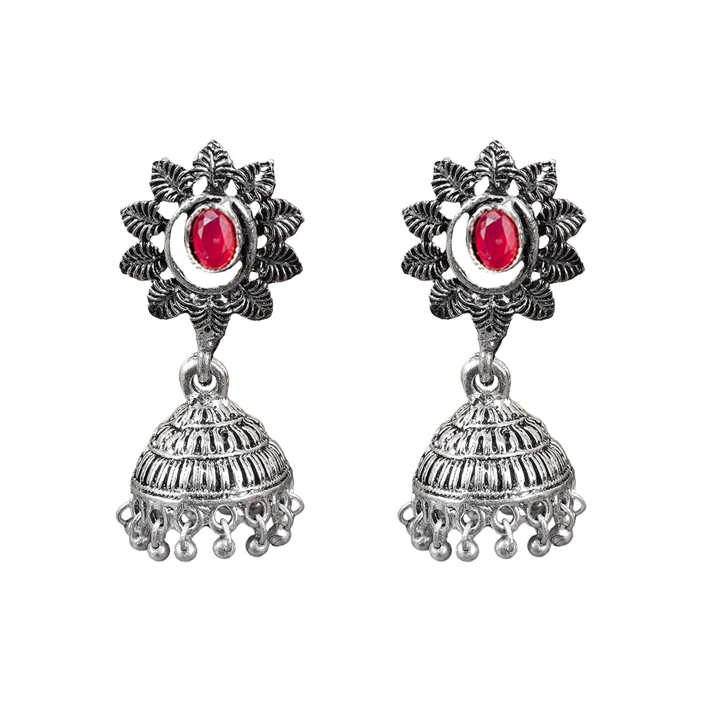 floral charm traditional jhumka earrings (Red)