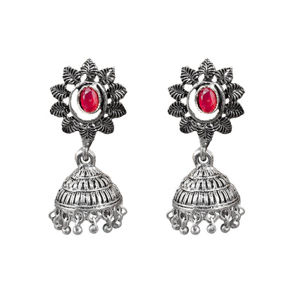floral charm traditional jhumka earrings (Red)