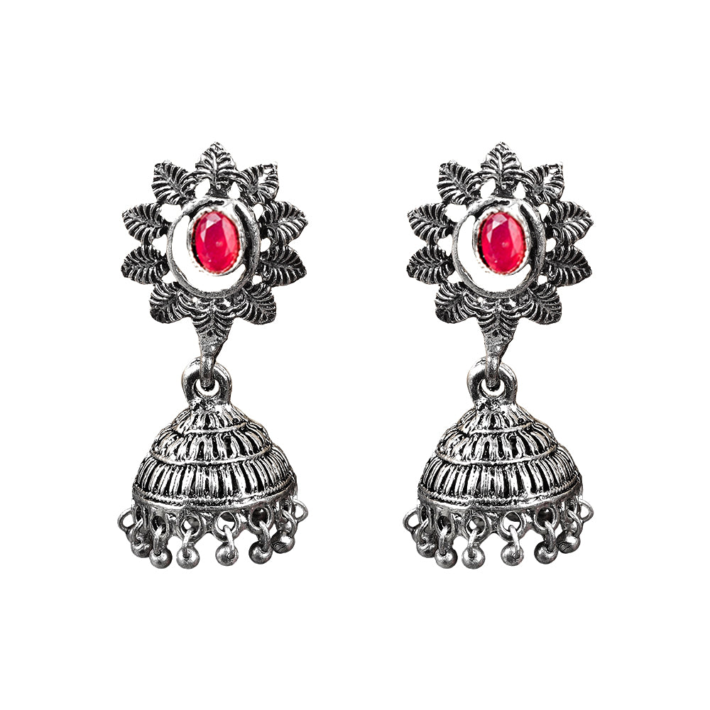 floral charm traditional jhumka earrings (Red)