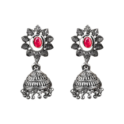 floral charm traditional jhumka earrings (Red)