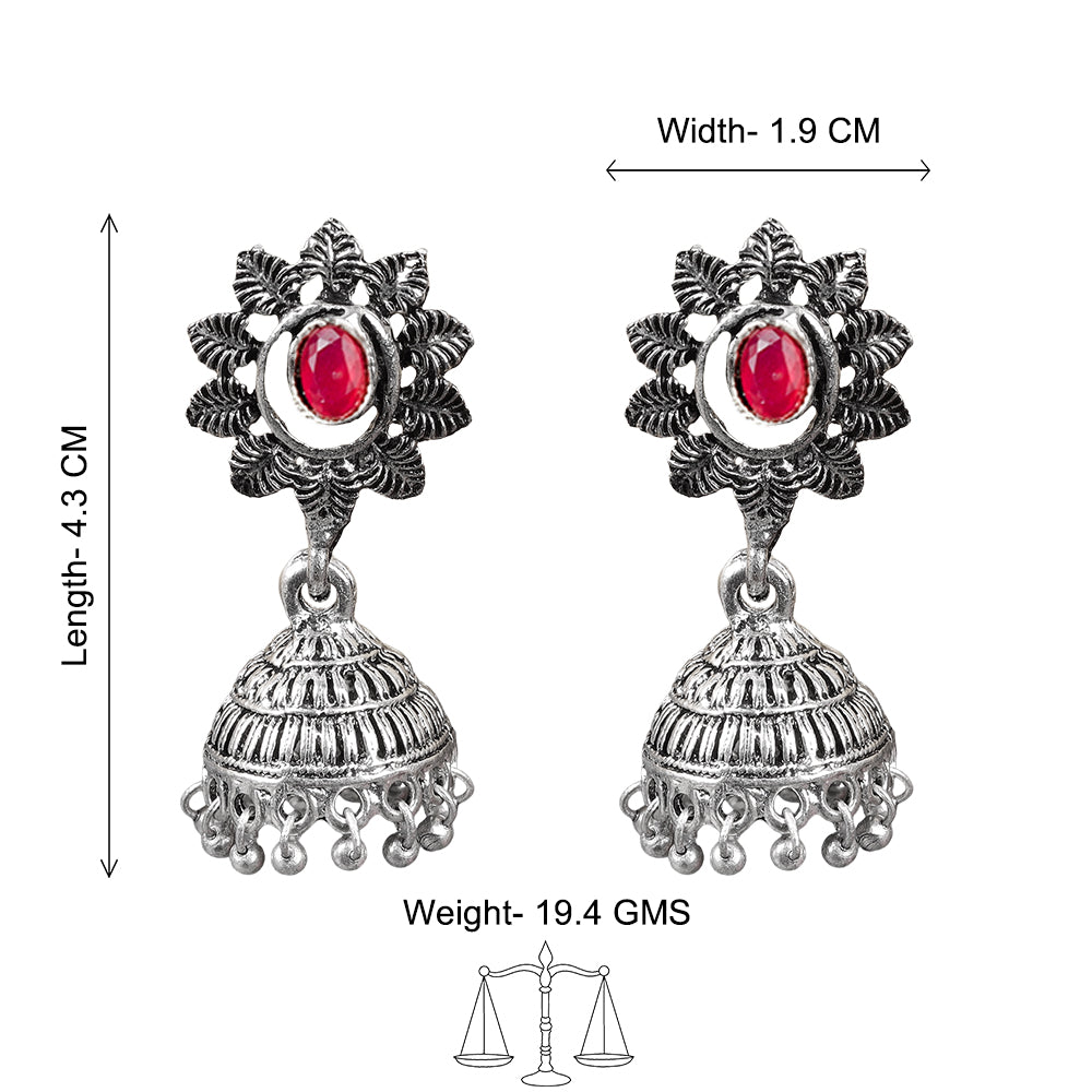 floral charm traditional jhumka earrings (Red)