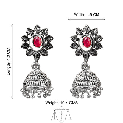 floral charm traditional jhumka earrings (Red)