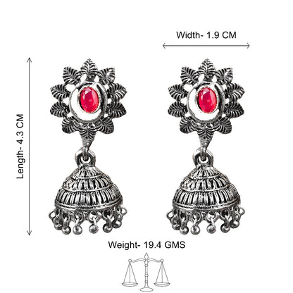 floral charm traditional jhumka earrings (Red)