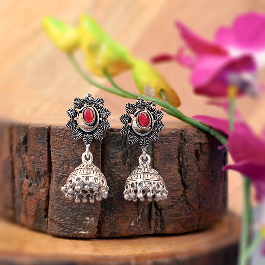 floral charm traditional jhumka earrings (Red)