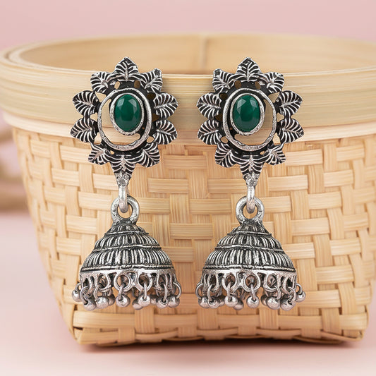 floral charm traditional jhumka earrings (Green)