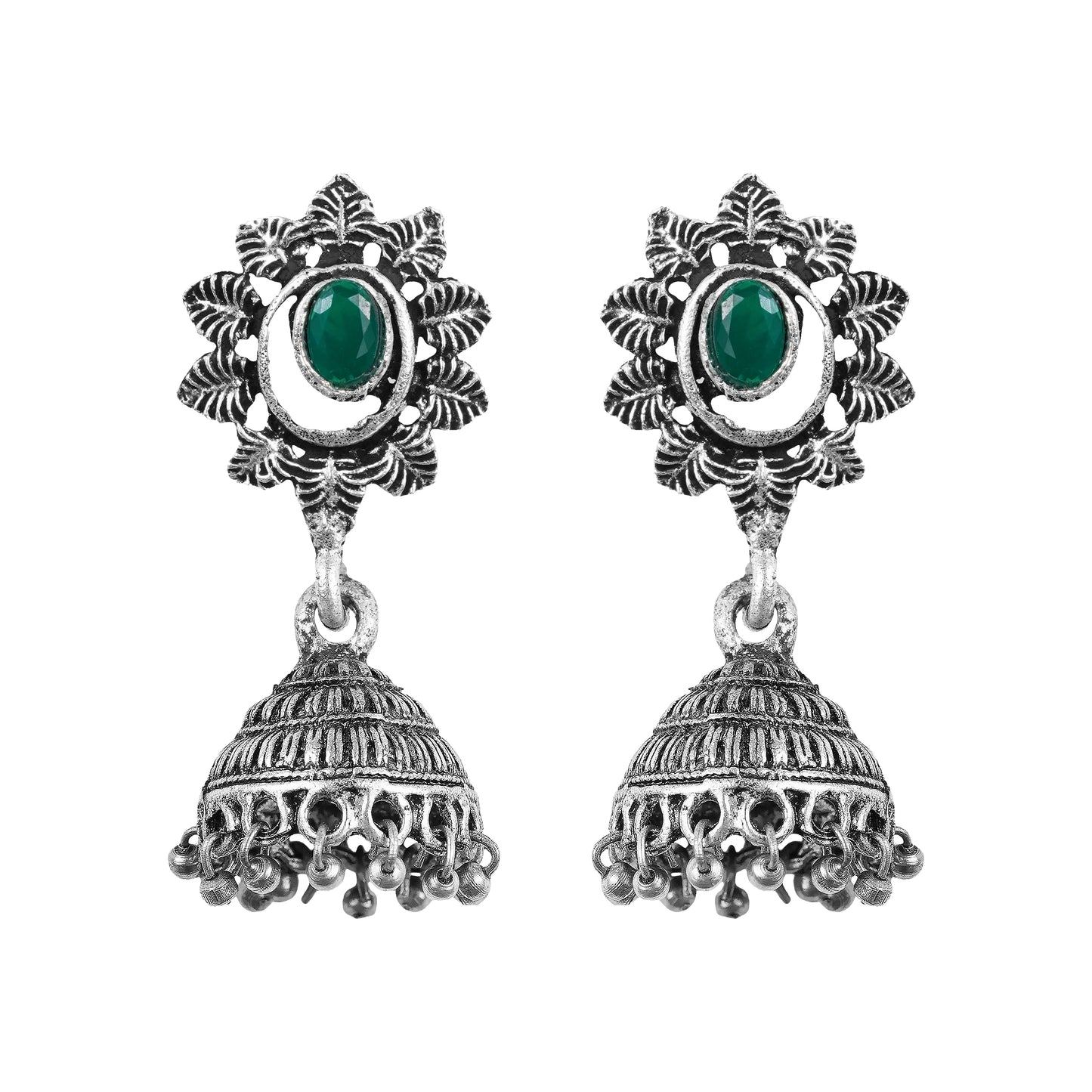 floral charm traditional jhumka earrings (Green)