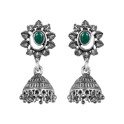 floral charm traditional jhumka earrings (Green)