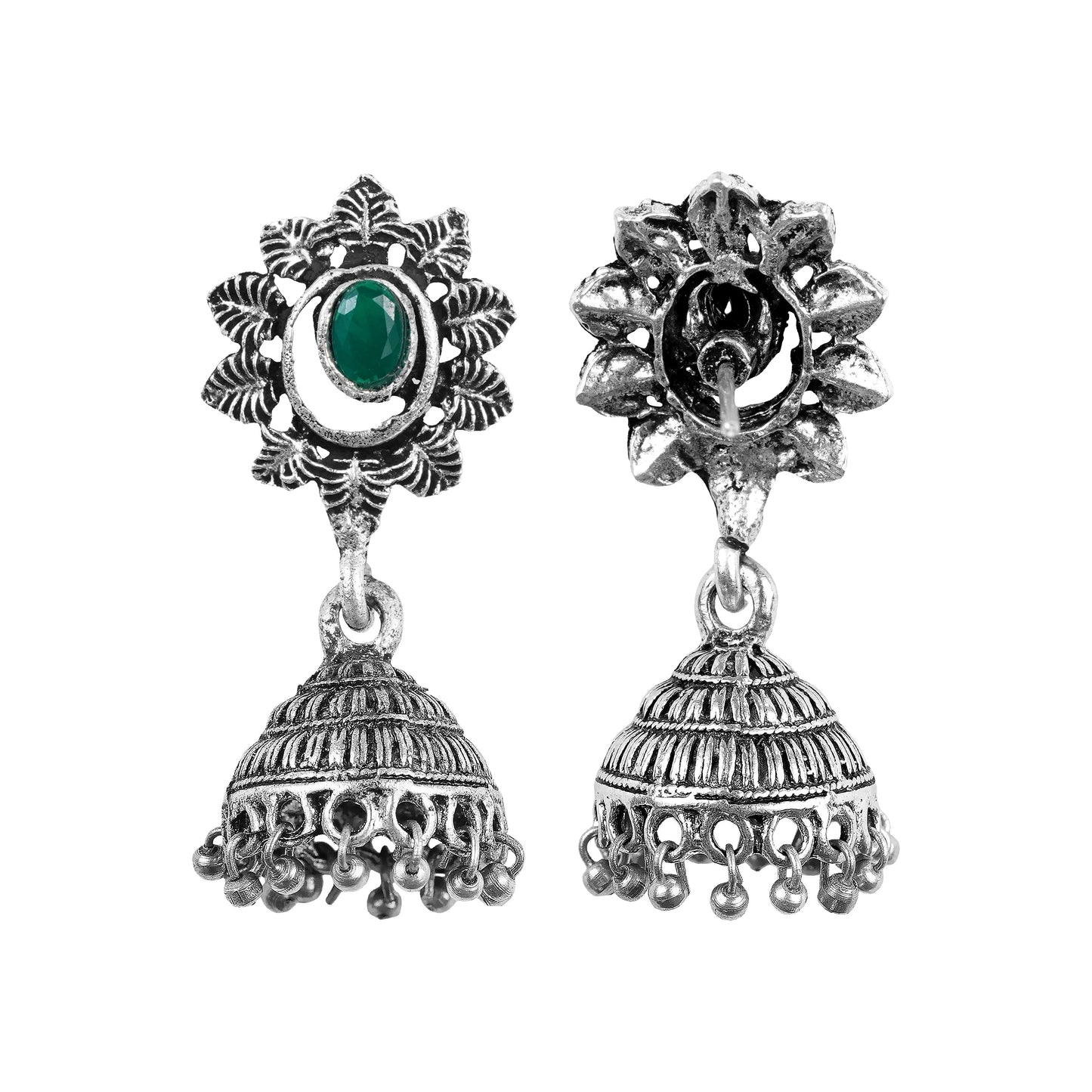 floral charm traditional jhumka earrings (Green)