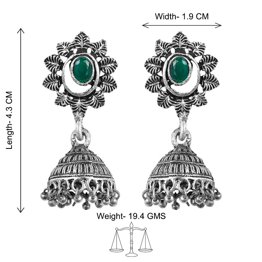 floral charm traditional jhumka earrings (Green)