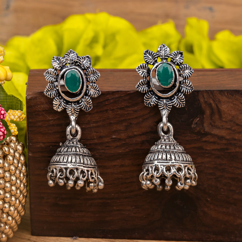 floral charm traditional jhumka earrings (Green)