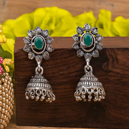 floral charm traditional jhumka earrings (Green)