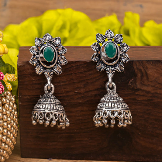 floral charm traditional jhumka earrings (Green)