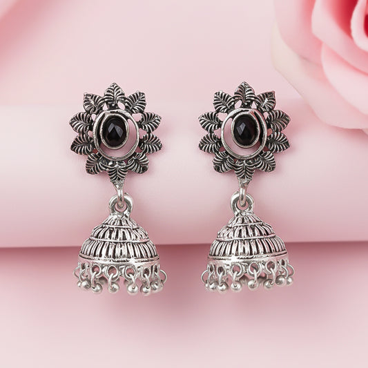 floral charm traditional jhumka earrings (Black)