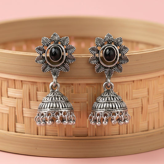 floral charm traditional jhumka earrings (Black)