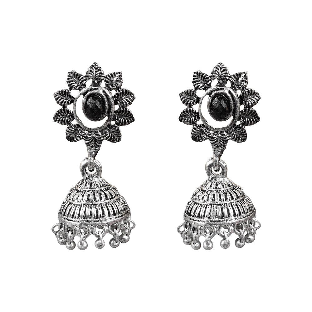 floral charm traditional jhumka earrings (Black)