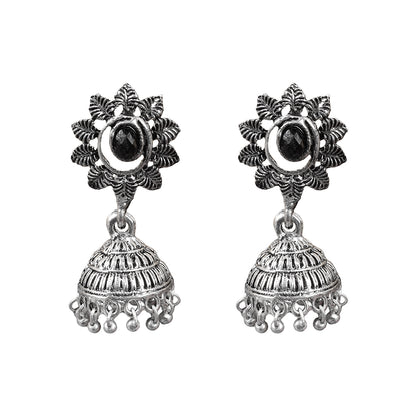 floral charm traditional jhumka earrings (Black)