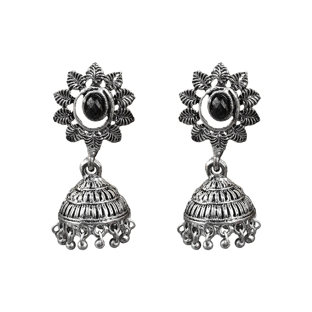 Carved Charm Dangler earrings (White) floral charm traditional jhumka earrings (Black) Combo set