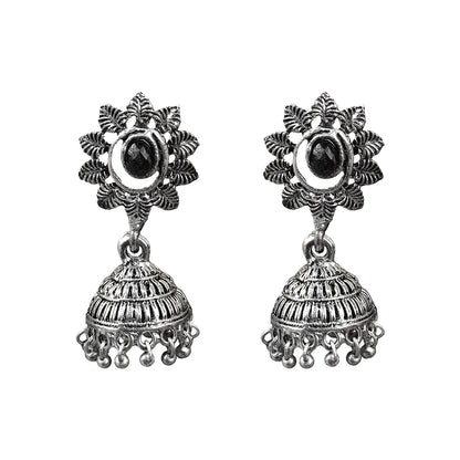 Carved Charm Dangler earrings (White) floral charm traditional jhumka earrings (Black) Combo set