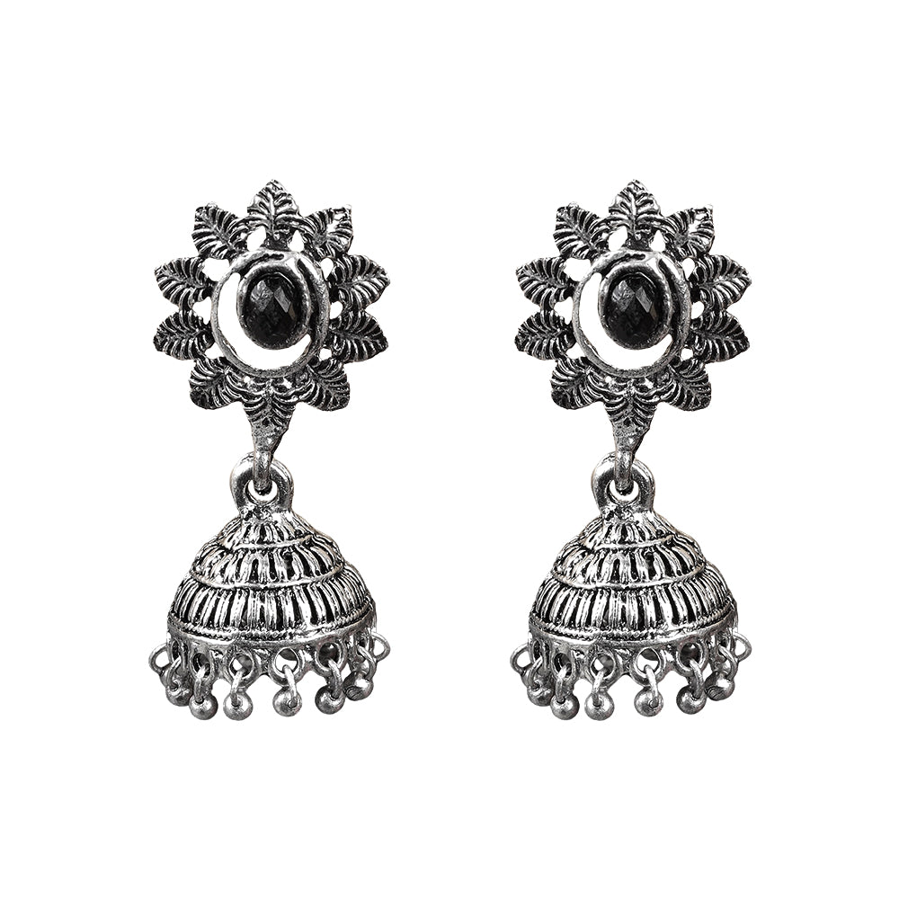 floral charm traditional jhumka earrings (Black)
