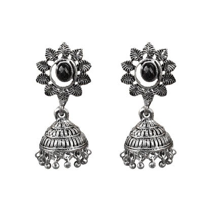 floral charm traditional jhumka earrings (Black)
