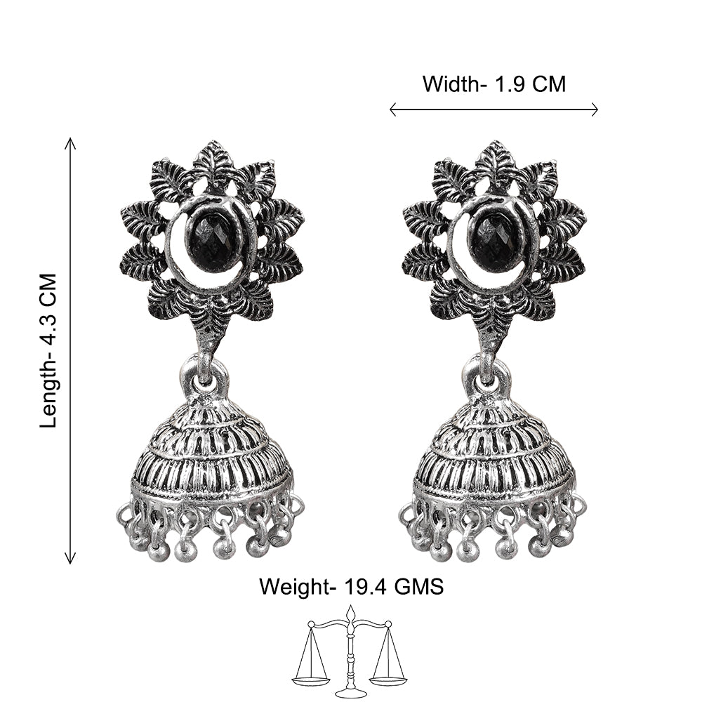 floral charm traditional jhumka earrings (Black)