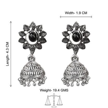 floral charm traditional jhumka earrings (Black)