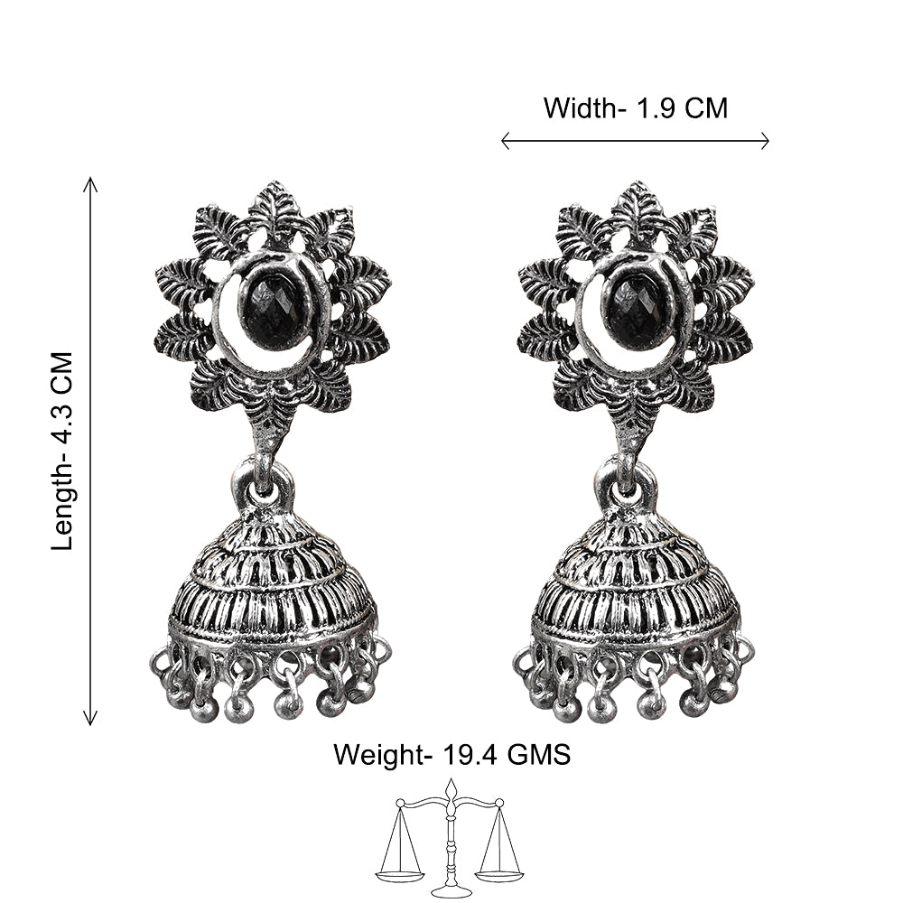floral charm traditional jhumka earrings (Black)