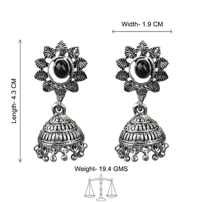 floral charm traditional jhumka earrings (Black)