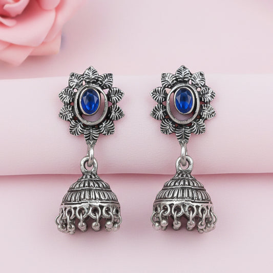 floral charm traditional jhumka earrings (Blue)