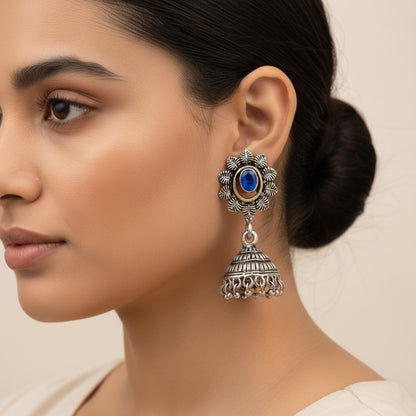 floral charm traditional jhumka earrings (Blue)