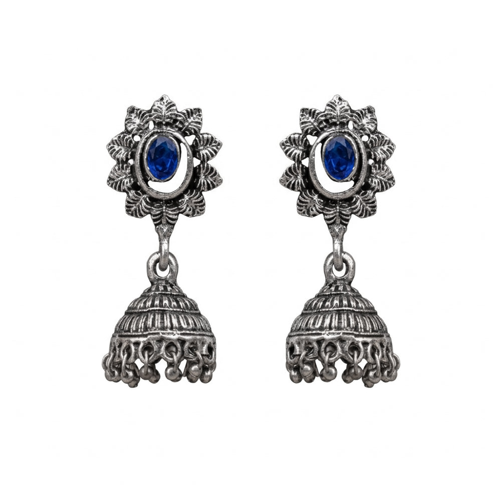 floral charm traditional jhumka earrings (Blue)