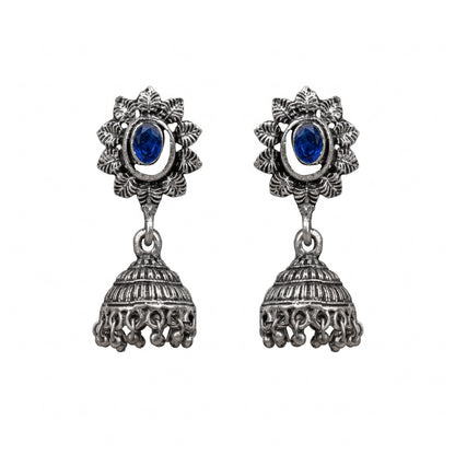 floral charm traditional jhumka earrings (Blue)