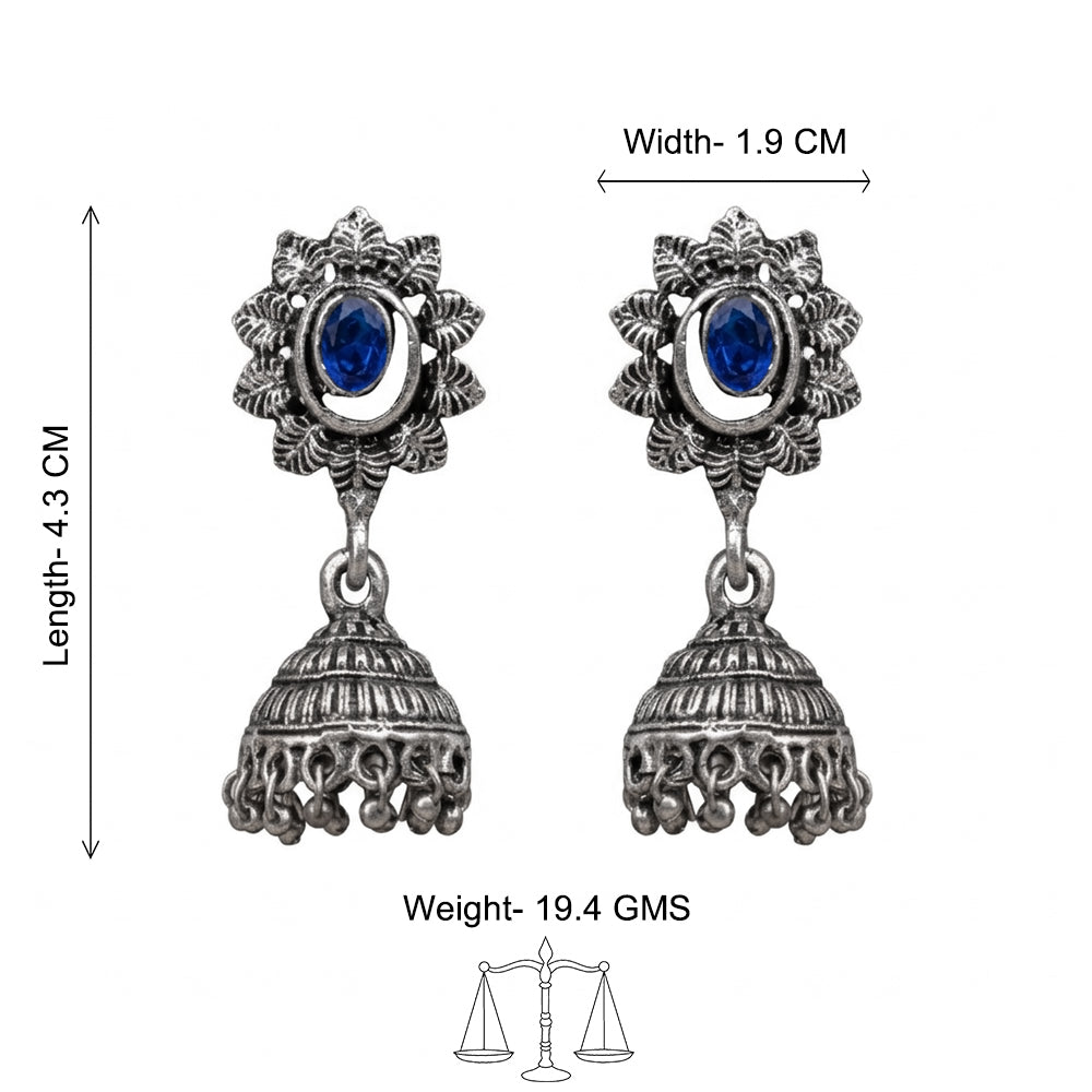 floral charm traditional jhumka earrings (Blue)