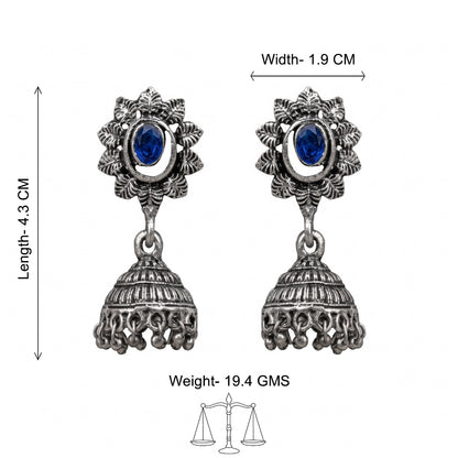 floral charm traditional jhumka earrings (Blue)