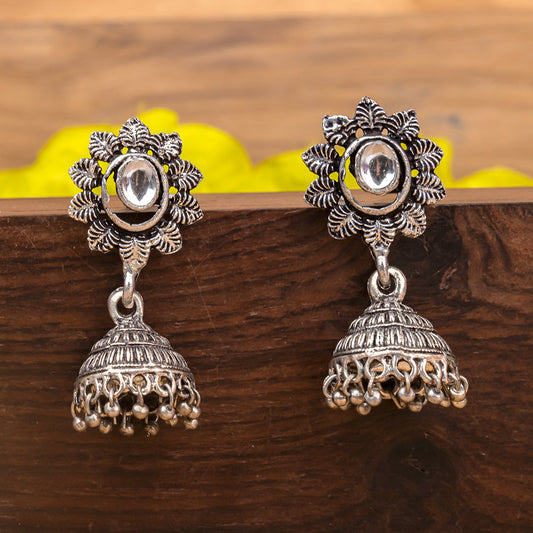 floral charm traditional jhumka earrings (White)