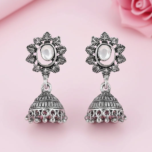 floral charm traditional jhumka earrings (White)