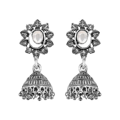 floral charm traditional jhumka earrings (White)