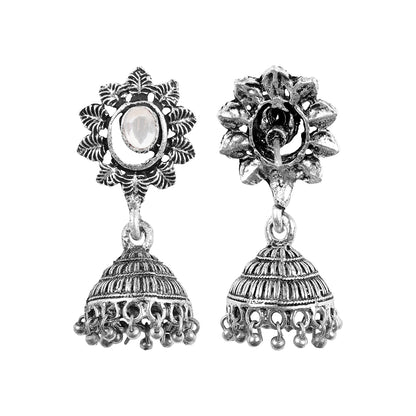 floral charm traditional jhumka earrings (White)