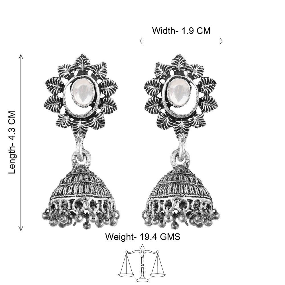 floral charm traditional jhumka earrings (White)