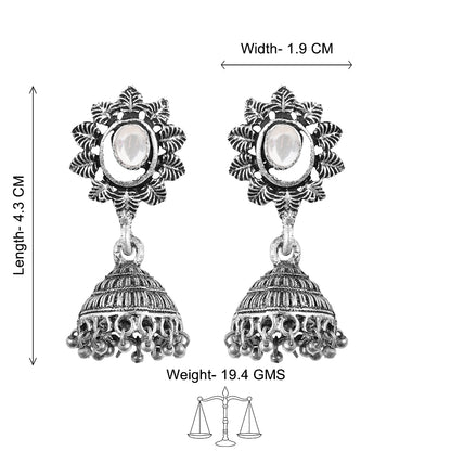 floral charm traditional jhumka earrings (White)