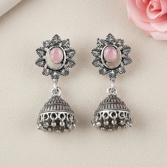 floral charm traditional jhumka earrings (Baby Pink)