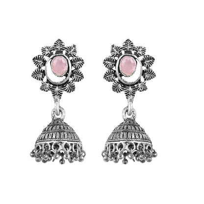 floral charm traditional jhumka earrings (Baby Pink)