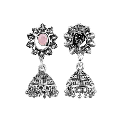 floral charm traditional jhumka earrings (Baby Pink)